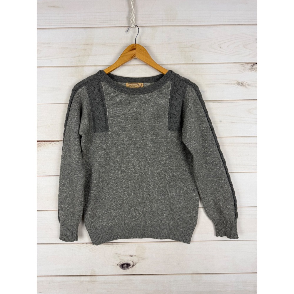 Vintage Valentino Tricots Cashmere Lambswool Sweater Small Grey Cable Knit Italy